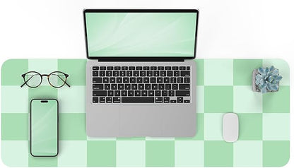 Non - Slip, Waterproof PU Leather Mouse Pad & Desk Blotter - Easy Clean Laptop Mat for Work/Home/Decor (31.5" x 12") (White Green, 31.5in*12in) | Desk Pads Blotters - TrueDesk