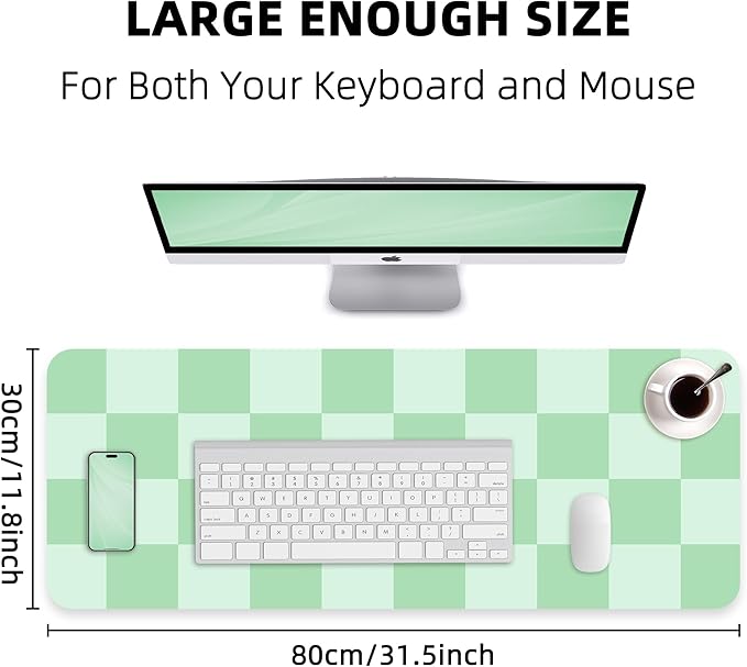 Non - Slip, Waterproof PU Leather Mouse Pad & Desk Blotter - Easy Clean Laptop Mat for Work/Home/Decor (31.5" x 12") (White Green, 31.5in*12in) | Desk Pads Blotters - TrueDesk