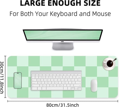Non - Slip, Waterproof PU Leather Mouse Pad & Desk Blotter - Easy Clean Laptop Mat for Work/Home/Decor (31.5" x 12") (White Green, 31.5in*12in) | Desk Pads Blotters - TrueDesk