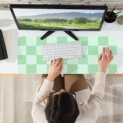 Non - Slip, Waterproof PU Leather Mouse Pad & Desk Blotter - Easy Clean Laptop Mat for Work/Home/Decor (31.5" x 12") (White Green, 31.5in*12in) | Desk Pads Blotters - TrueDesk