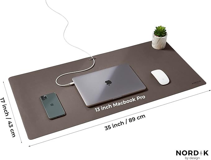 Nordik Cork Leather Desk Mat Cable Organizer - Gunmetal Grey 35 X 17 inch - Premium Extended Mouse Mat for Home Office Accessories - Non - Slip Vegan Leather Desk Pad Protector & Desk Blotter Pad | Desk Pads Blotters - TrueDesk