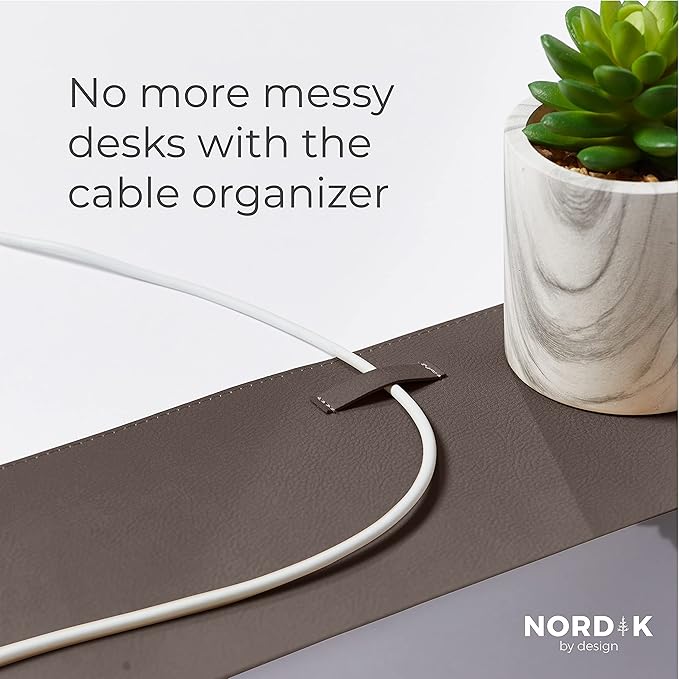 Nordik Cork Leather Desk Mat Cable Organizer - Gunmetal Grey 35 X 17 inch - Premium Extended Mouse Mat for Home Office Accessories - Non - Slip Vegan Leather Desk Pad Protector & Desk Blotter Pad | Desk Pads Blotters - TrueDesk
