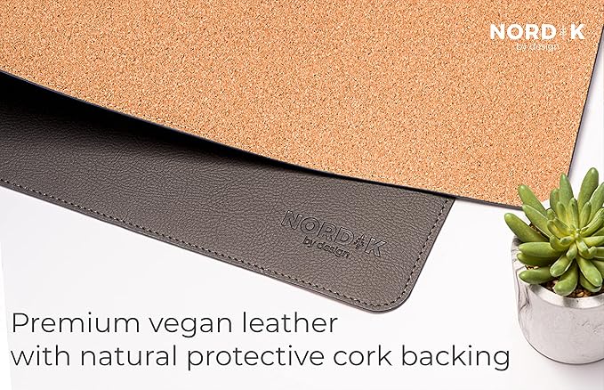 Nordik Cork Leather Desk Mat Cable Organizer - Gunmetal Grey 35 X 17 inch - Premium Extended Mouse Mat for Home Office Accessories - Non - Slip Vegan Leather Desk Pad Protector & Desk Blotter Pad | Desk Pads Blotters - TrueDesk