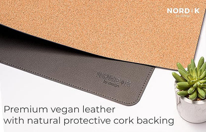 Nordik Cork Leather Desk Mat Cable Organizer - Gunmetal Grey 35 X 17 inch - Premium Extended Mouse Mat for Home Office Accessories - Non - Slip Vegan Leather Desk Pad Protector & Desk Blotter Pad | Desk Pads Blotters - TrueDesk