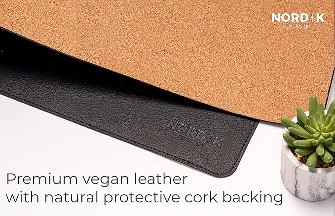 Nordik Cork Leather Desk Mat Cable Organizer (Pebble Black 35 X 17 inch) Premium Extended Mouse Mat for Home Office Accessories - Non - Slip Vegan Leather Desk Pad Protector & Desk Blotter Pad | Desk Pads Blotters - TrueDesk
