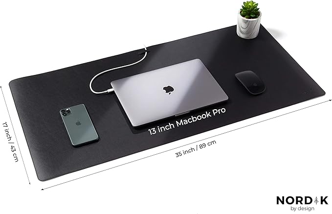 Nordik Cork Leather Desk Mat Cable Organizer (Pebble Black 35 X 17 inch) Premium Extended Mouse Mat for Home Office Accessories - Non - Slip Vegan Leather Desk Pad Protector & Desk Blotter Pad | Desk Pads Blotters - TrueDesk