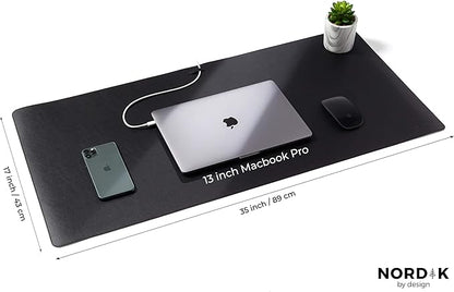 Nordik Cork Leather Desk Mat Cable Organizer (Pebble Black 35 X 17 inch) Premium Extended Mouse Mat for Home Office Accessories - Non - Slip Vegan Leather Desk Pad Protector & Desk Blotter Pad | Desk Pads Blotters - TrueDesk