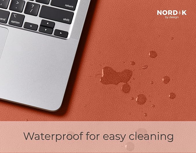 Nordik Cork Leather Desk Mat Cable Organizer - Saddle Brown 35 X 17 inch - Premium Extended Mouse Mat for Home Office Accessories - Non - Slip Vegan Leather Desk Pad Protector & Desk Blotter Pad | Desk Pads Blotters - TrueDesk