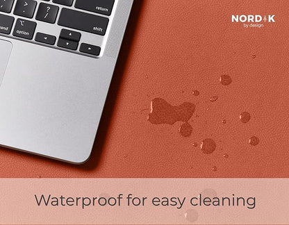 Nordik Cork Leather Desk Mat Cable Organizer - Saddle Brown 35 X 17 inch - Premium Extended Mouse Mat for Home Office Accessories - Non - Slip Vegan Leather Desk Pad Protector & Desk Blotter Pad | Desk Pads Blotters - TrueDesk