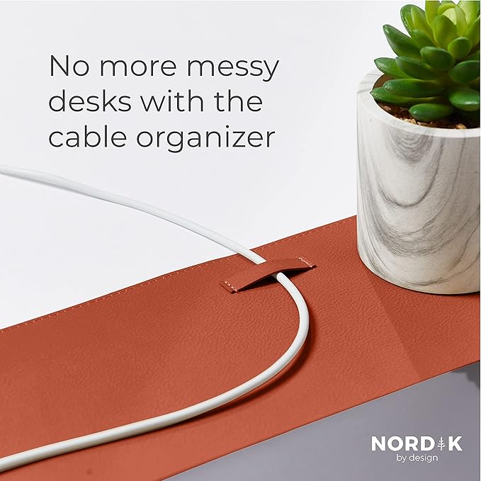 Nordik Cork Leather Desk Mat Cable Organizer - Saddle Brown 35 X 17 inch - Premium Extended Mouse Mat for Home Office Accessories - Non - Slip Vegan Leather Desk Pad Protector & Desk Blotter Pad | Desk Pads Blotters - TrueDesk