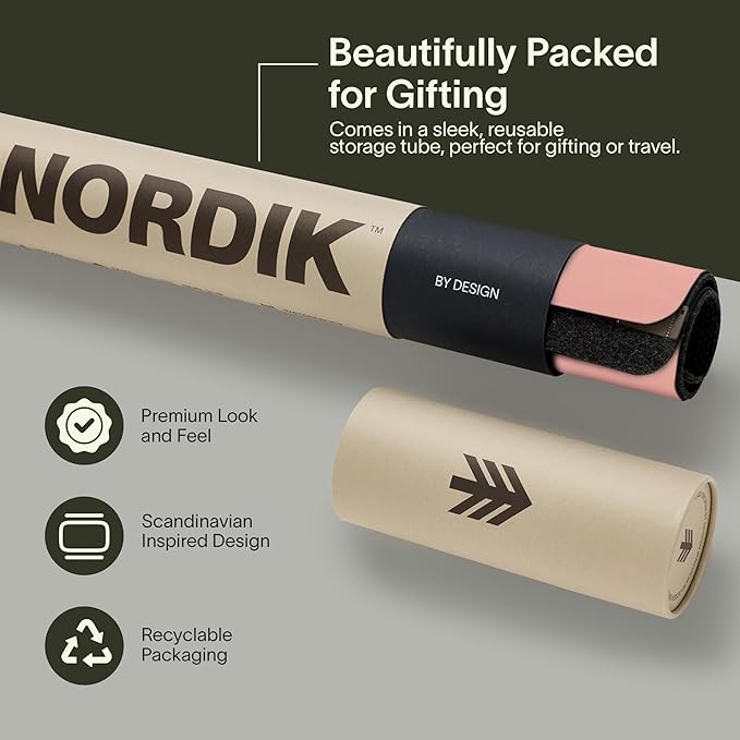 Nordik Felt and Leather Desk Mat - Desert Blush Pink - 35x17 Inch Felt and Vegan Leather Desk Blotter with Document Hideaway - Large Computer Mats for Desktop - Ideal Keyboard Mat for Office and Home | Desk Pads Blotters - TrueDesk