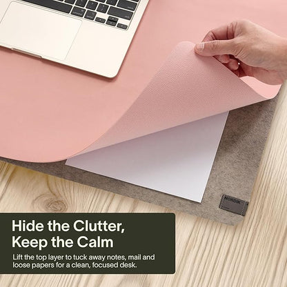 Nordik Felt and Leather Desk Mat - Desert Blush Pink - 35x17 Inch Felt and Vegan Leather Desk Blotter with Document Hideaway - Large Computer Mats for Desktop - Ideal Keyboard Mat for Office and Home | Desk Pads Blotters - TrueDesk