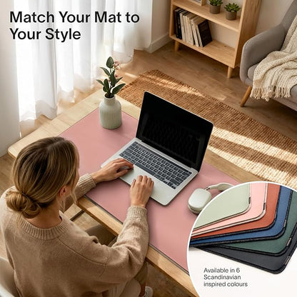 Nordik Felt and Leather Desk Mat - Desert Blush Pink - 35x17 Inch Felt and Vegan Leather Desk Blotter with Document Hideaway - Large Computer Mats for Desktop - Ideal Keyboard Mat for Office and Home | Desk Pads Blotters - TrueDesk