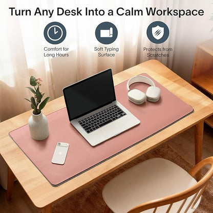 Nordik Felt and Leather Desk Mat - Desert Blush Pink - 35x17 Inch Felt and Vegan Leather Desk Blotter with Document Hideaway - Large Computer Mats for Desktop - Ideal Keyboard Mat for Office and Home | Desk Pads Blotters - TrueDesk