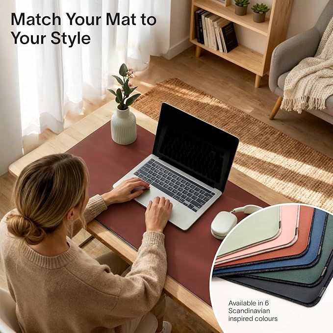 Nordik Felt and Leather Desk Mat - Emberwood Brown - 35x17 Inch Felt and Vegan Leather Desk Blotter with Document Hideaway - Large Computer Mats for Desktop - Ideal Keyboard Mat for Office and Home | Desk Pads Blotters - TrueDesk