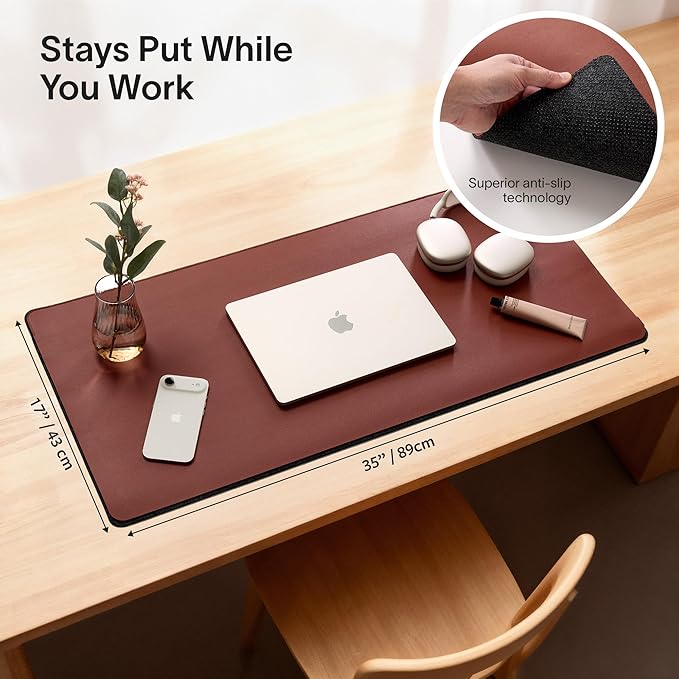 Nordik Felt and Leather Desk Mat - Emberwood Brown - 35x17 Inch Felt and Vegan Leather Desk Blotter with Document Hideaway - Large Computer Mats for Desktop - Ideal Keyboard Mat for Office and Home | Desk Pads Blotters - TrueDesk