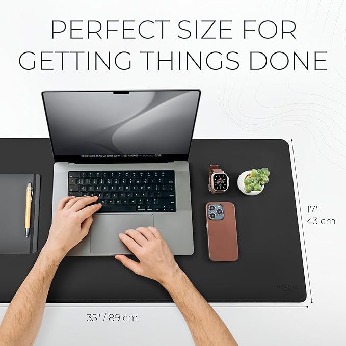 Nordik Felt and Leather Desk Mat Non - Slip - Black - 35 X 17 Inch - Felt and Vegan Leather Desk Pad - Document Organizers - Desk Blotter and Desktop Mat - Desk Protector Laptop Desk Matt for Desktop | Desk Pads Blotters - TrueDesk