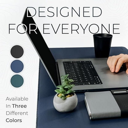 Nordik Felt and Leather Desk Mat Non - Slip - Blue - 35 X 17 Inch - Felt and Vegan Leather Desk Pad - Document Organizers - Desk Blotter and Desktop Mat - Desk Protector Laptop Desk Matt for Desktop | Desk Pads Blotters - TrueDesk