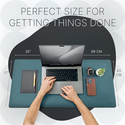 Nordik Felt and Leather Desk Mat Non - Slip - Green - 35 X 17 Inch - Dual Layer - Felt and Vegan Leather Desk Pad - Document Organizers - Blotter and Desktop Mat - Protector Laptop Matt for Desktop | Desk Pads Blotters - TrueDesk