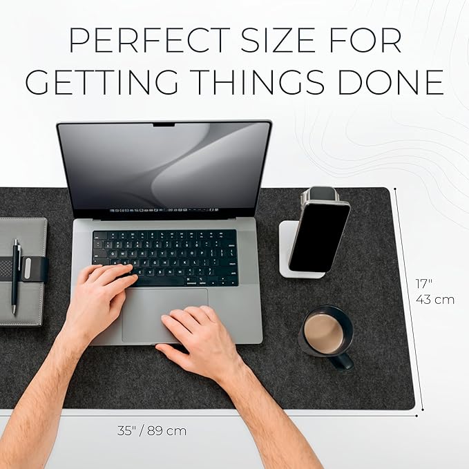 Nordik Large Felt Desk Mat - Charcoal - 35 x 17 inch - Full Desk Keyboard Mat - Computer Desk Mat for Keyboard and Mouse Pad - Desktop Mat - Large Felt Desk Pad | Desk Pads Blotters - TrueDesk