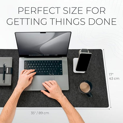 Nordik Large Felt Desk Mat - Charcoal - 35 x 17 inch - Full Desk Keyboard Mat - Computer Desk Mat for Keyboard and Mouse Pad - Desktop Mat - Large Felt Desk Pad | Desk Pads Blotters - TrueDesk
