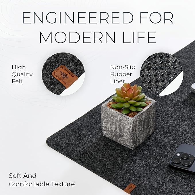 Nordik Large Felt Desk Mat - Charcoal - 35 x 17 inch - Full Desk Keyboard Mat - Computer Desk Mat for Keyboard and Mouse Pad - Desktop Mat - Large Felt Desk Pad | Desk Pads Blotters - TrueDesk