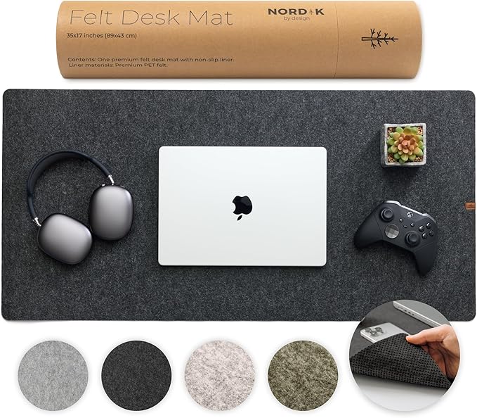 Nordik Large Felt Desk Mat - Charcoal - 35 x 17 inch - Full Desk Keyboard Mat - Computer Desk Mat for Keyboard and Mouse Pad - Desktop Mat - Large Felt Desk Pad | Desk Pads Blotters - TrueDesk