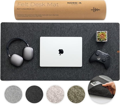 Nordik Large Felt Desk Mat - Charcoal - 35 x 17 inch - Full Desk Keyboard Mat - Computer Desk Mat for Keyboard and Mouse Pad - Desktop Mat - Large Felt Desk Pad | Desk Pads Blotters - TrueDesk