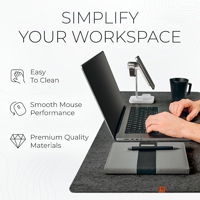 Nordik Large Felt Desk Mat - Charcoal - 35 x 17 inch - Full Desk Keyboard Mat - Computer Desk Mat for Keyboard and Mouse Pad - Desktop Mat - Large Felt Desk Pad | Desk Pads Blotters - TrueDesk