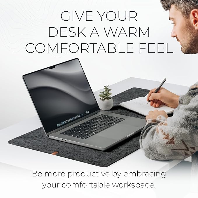 Nordik Large Felt Desk Mat - Charcoal - 35 x 17 inch - Full Desk Keyboard Mat - Computer Desk Mat for Keyboard and Mouse Pad - Desktop Mat - Large Felt Desk Pad | Desk Pads Blotters - TrueDesk