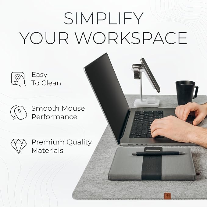 Nordik Large Felt Desk Mat - Marle - 35 x 17 inch - Full Desk Keyboard Mat - Keyboard and Mouse Pad - Large Desktop Felt Pad | Desk Pads Blotters - TrueDesk