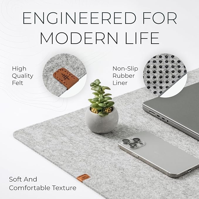 Nordik Large Felt Desk Mat - Marle - 35 x 17 inch - Full Desk Keyboard Mat - Keyboard and Mouse Pad - Large Desktop Felt Pad | Desk Pads Blotters - TrueDesk