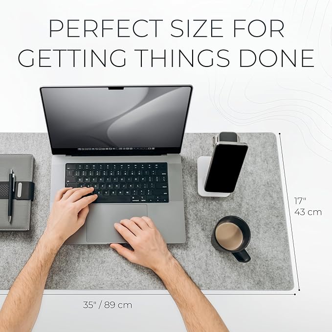 Nordik Large Felt Desk Mat - Marle - 35 x 17 inch - Full Desk Keyboard Mat - Keyboard and Mouse Pad - Large Desktop Felt Pad | Desk Pads Blotters - TrueDesk