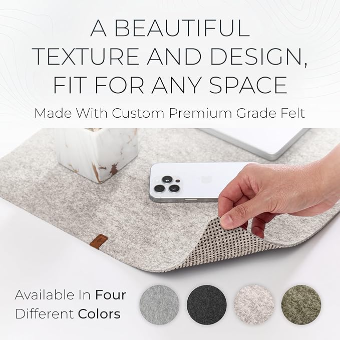 Nordik Large Felt Desk Mat – Stone Oat Beige – 35 x 17 inch – Computer Desk Mat – Keyboard and Mouse Pad – Large Desktop Felt Pad | Desk Pads Blotters - TrueDesk
