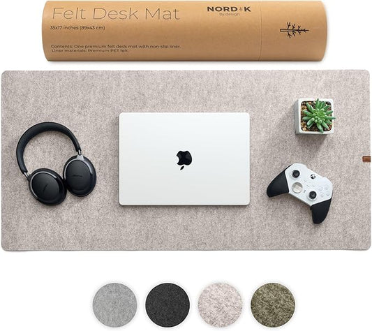 Nordik Large Felt Desk Mat – Stone Oat Beige – 35 x 17 inch – Computer Desk Mat – Keyboard and Mouse Pad – Large Desktop Felt Pad | Desk Pads Blotters - TrueDesk
