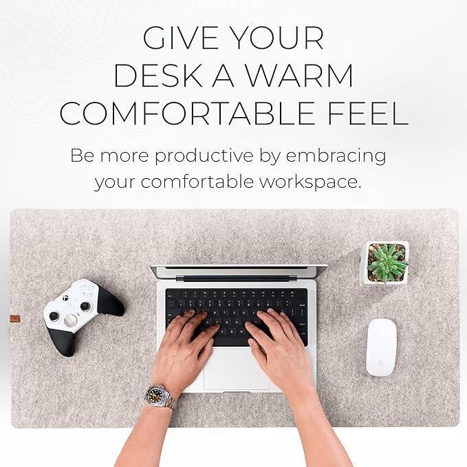Nordik Large Felt Desk Mat – Stone Oat Beige – 35 x 17 inch – Computer Desk Mat – Keyboard and Mouse Pad – Large Desktop Felt Pad | Desk Pads Blotters - TrueDesk