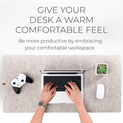 Nordik Large Felt Desk Mat – Stone Oat Beige – 35 x 17 inch – Computer Desk Mat – Keyboard and Mouse Pad – Large Desktop Felt Pad | Desk Pads Blotters - TrueDesk