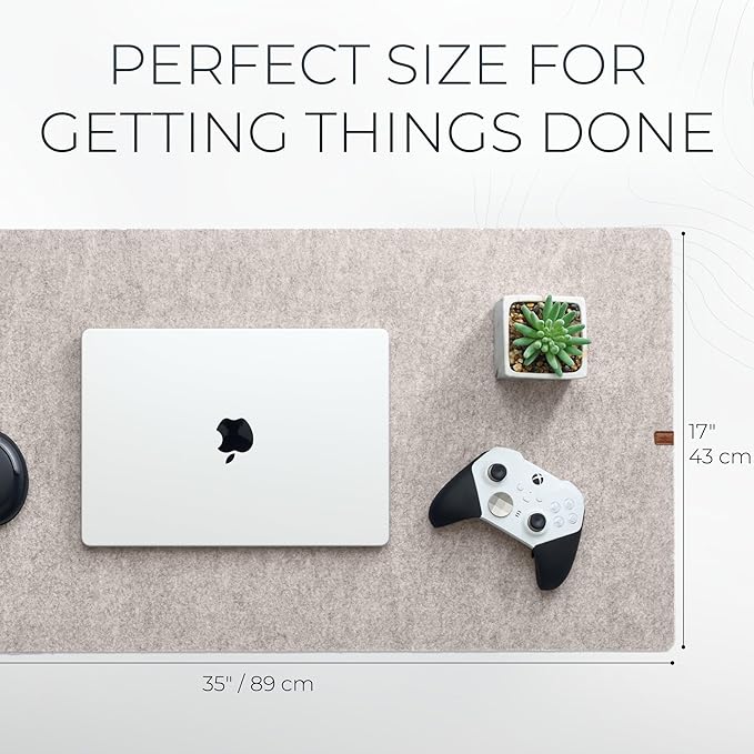 Nordik Large Felt Desk Mat – Stone Oat Beige – 35 x 17 inch – Computer Desk Mat – Keyboard and Mouse Pad – Large Desktop Felt Pad | Desk Pads Blotters - TrueDesk