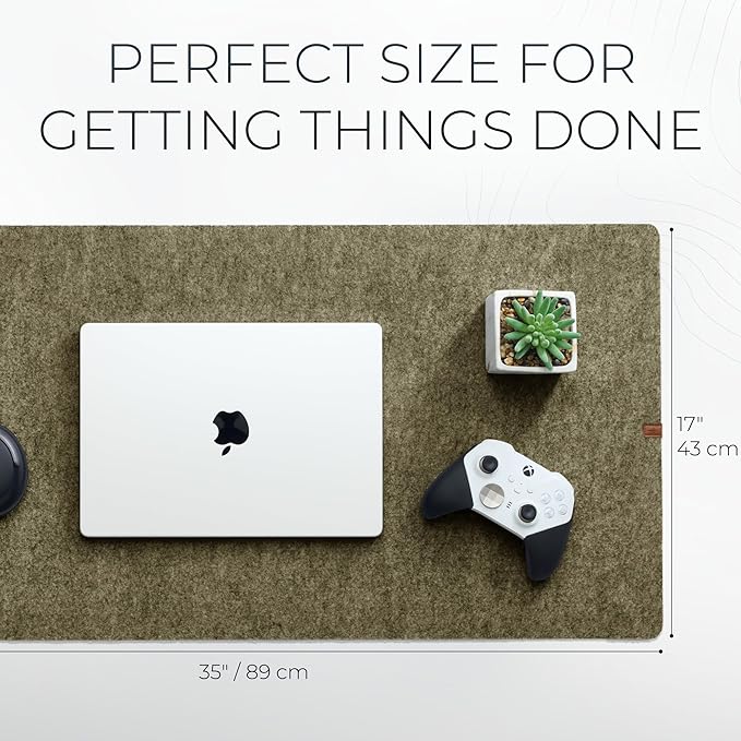 Nordik Large Felt Desk Mat – Timber Moss Green – 35 x 17 inch – Computer Desk Mat – Keyboard and Mouse Pad – Large Desktop Felt Pad | Desk Pads Blotters - TrueDesk