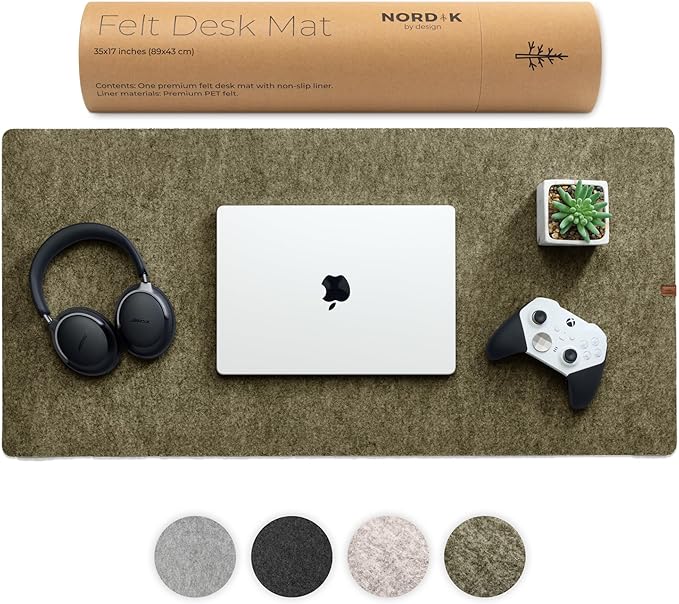 Nordik Large Felt Desk Mat – Timber Moss Green – 35 x 17 inch – Computer Desk Mat – Keyboard and Mouse Pad – Large Desktop Felt Pad | Desk Pads Blotters - TrueDesk