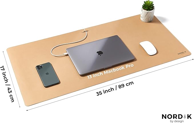 Nordik Leather Desk Mat Cable Organiser (Champagne Beige 89 X 43 cm) Premium Extended Mouse Mat for Home Office Accessories - Non - Slip Vegan Leather Desk Pad Protector & Desk Blotter Pad | Desk Pads Blotters - TrueDesk