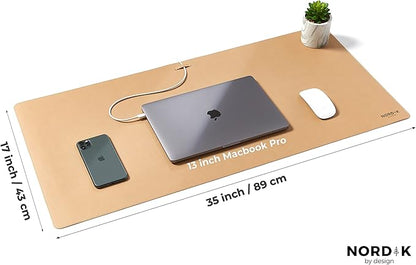 Nordik Leather Desk Mat Cable Organiser (Champagne Beige 89 X 43 cm) Premium Extended Mouse Mat for Home Office Accessories - Non - Slip Vegan Leather Desk Pad Protector & Desk Blotter Pad | Desk Pads Blotters - TrueDesk