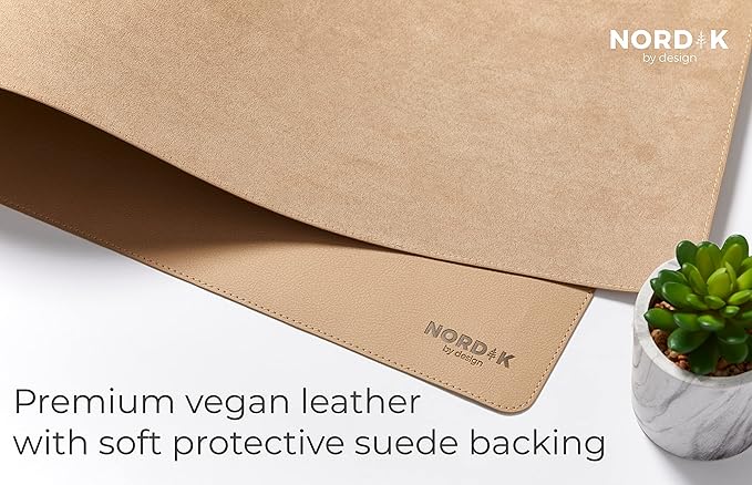 Nordik Leather Desk Mat Cable Organiser (Champagne Beige 89 X 43 cm) Premium Extended Mouse Mat for Home Office Accessories - Non - Slip Vegan Leather Desk Pad Protector & Desk Blotter Pad | Desk Pads Blotters - TrueDesk