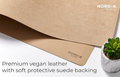 Nordik Leather Desk Mat Cable Organiser (Champagne Beige 89 X 43 cm) Premium Extended Mouse Mat for Home Office Accessories - Non - Slip Vegan Leather Desk Pad Protector & Desk Blotter Pad | Desk Pads Blotters - TrueDesk