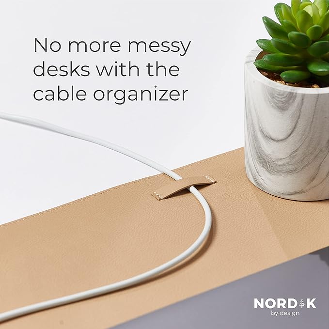 Nordik Leather Desk Mat Cable Organiser (Champagne Beige 89 X 43 cm) Premium Extended Mouse Mat for Home Office Accessories - Non - Slip Vegan Leather Desk Pad Protector & Desk Blotter Pad | Desk Pads Blotters - TrueDesk