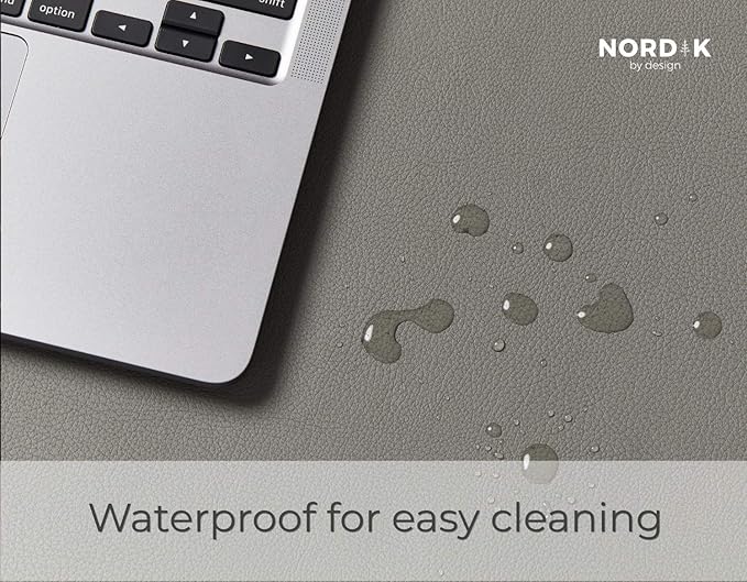 Nordik Leather Desk Mat Cable Organizer - Alaskan Gray 35 X 17 inch - Premium Extended Mouse Mat for Home Office Accessories - Non - Slip Vegan Leather Desk Pad Protector & Desk Blotter Pad | Desk Pads Blotters - TrueDesk