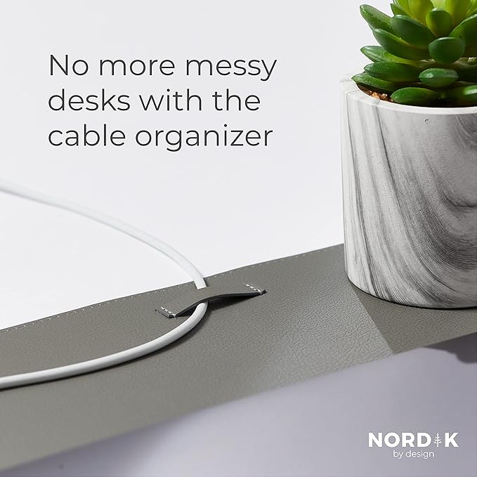 Nordik Leather Desk Mat Cable Organizer - Alaskan Gray 35 X 17 inch - Premium Extended Mouse Mat for Home Office Accessories - Non - Slip Vegan Leather Desk Pad Protector & Desk Blotter Pad | Desk Pads Blotters - TrueDesk