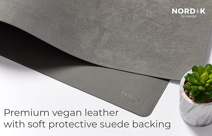Nordik Leather Desk Mat Cable Organizer - Alaskan Gray 35 X 17 inch - Premium Extended Mouse Mat for Home Office Accessories - Non - Slip Vegan Leather Desk Pad Protector & Desk Blotter Pad | Desk Pads Blotters - TrueDesk