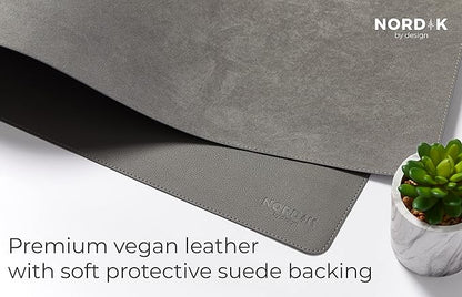 Nordik Leather Desk Mat Cable Organizer - Alaskan Gray 35 X 17 inch - Premium Extended Mouse Mat for Home Office Accessories - Non - Slip Vegan Leather Desk Pad Protector & Desk Blotter Pad | Desk Pads Blotters - TrueDesk