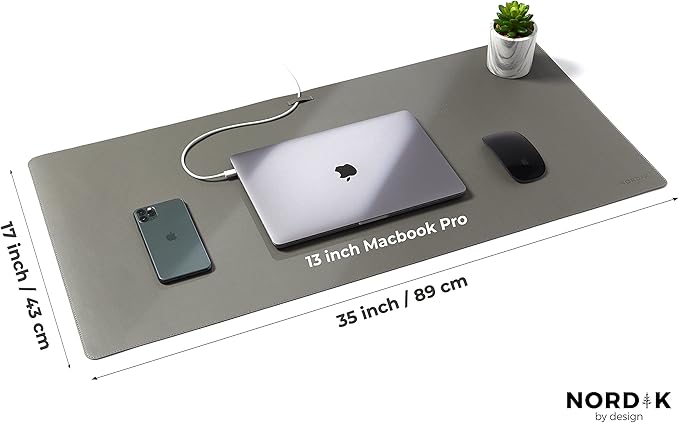 Nordik Leather Desk Mat Cable Organizer - Alaskan Gray 35 X 17 inch - Premium Extended Mouse Mat for Home Office Accessories - Non - Slip Vegan Leather Desk Pad Protector & Desk Blotter Pad | Desk Pads Blotters - TrueDesk